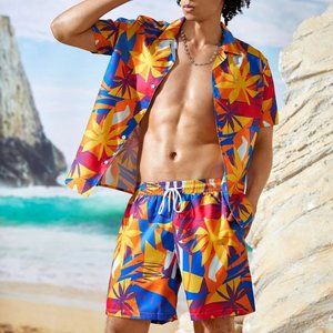 Men's Tropical Print Summer Vacation Shirt & Shorts Set